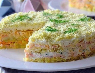 Салат &laquo;Мимоза&raquo; с консервой горбуши классический